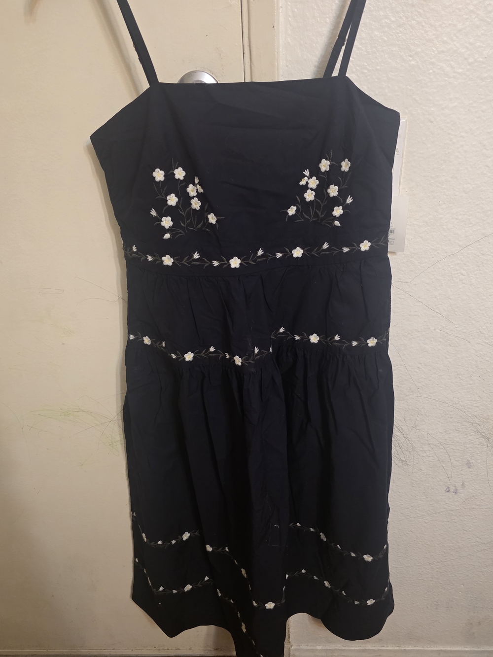 Black Floral Embroidered Spaghetti Strap Midi Dress